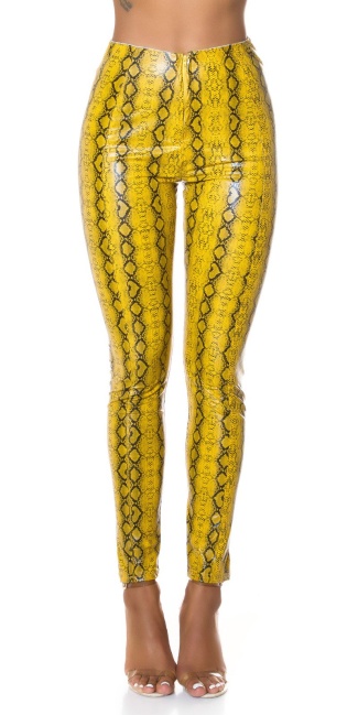 high waisted leather pants snake print Yellow